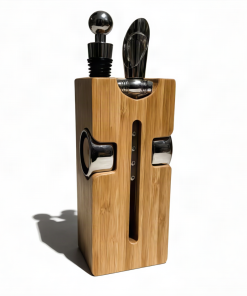 KIT PARA VINO EN TACO DE MADERA