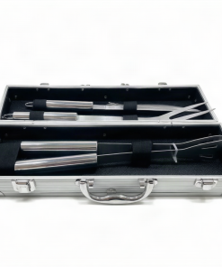 SET ASADO CAJA METAL X3 CON ACCESORIOS
